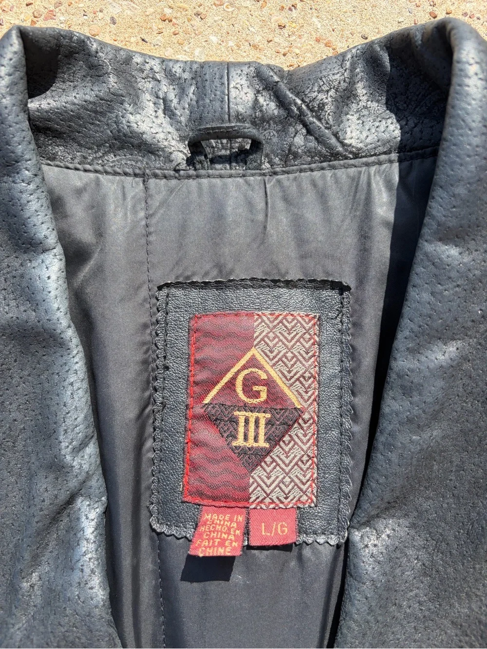 Vintage G-III Leather Coat Jacket Large L Black Brown Embossed Paisley 80s 90s